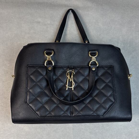 STEVE MADDEN BCillian faux-leather satchel bag - Black 14x10‎ Classy Gold Accent - Picture 1 of 10
